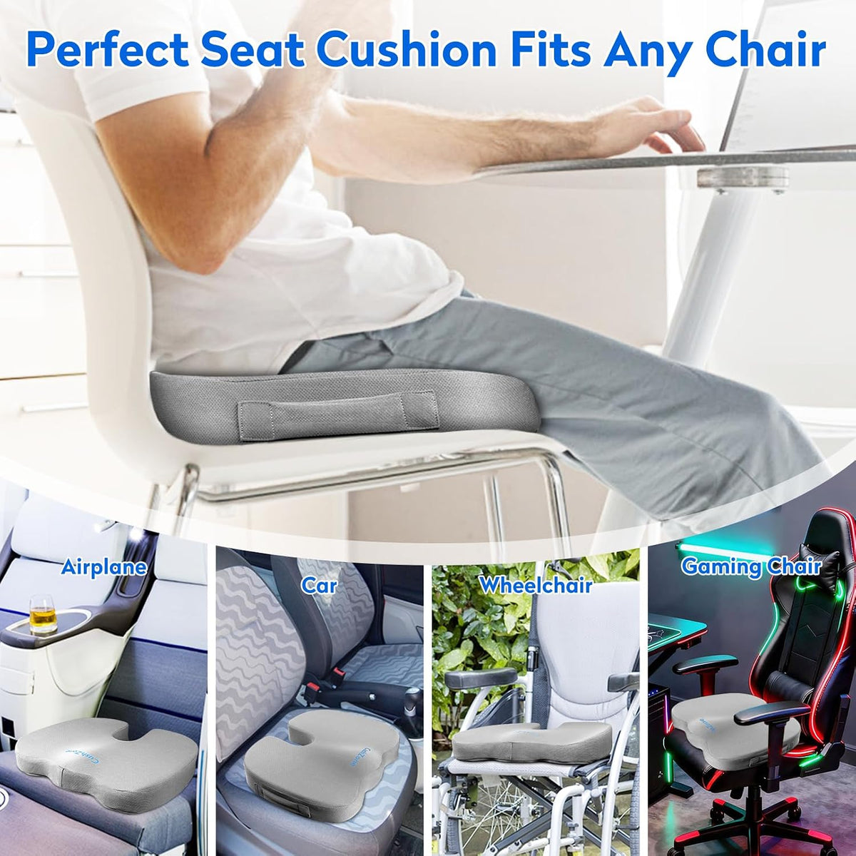 CushZone Seat Cushion Memory Foam Chair Pad for Office & Car, Black
