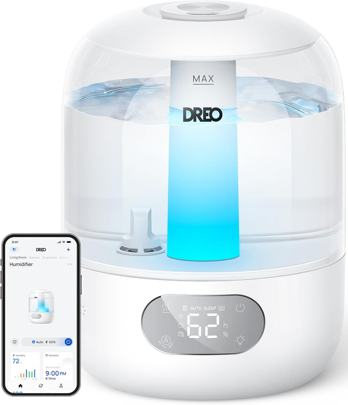 DREO 3L Humidifiers for Bedroom, 30H Runtime, 26 dB Quiet, Black