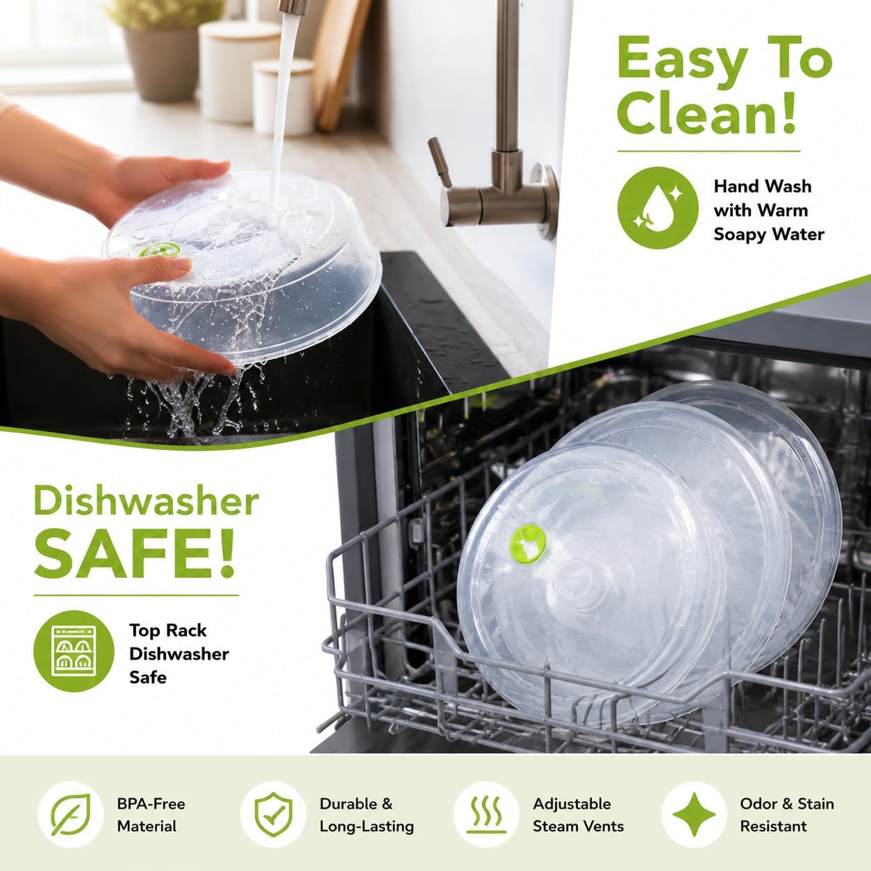 Set of 5 Microwave Plate Covers with Adjustable Steam Vents; Microwave Splatter Covers - Mixed Sizes for Large & Small Food Plates Bowls