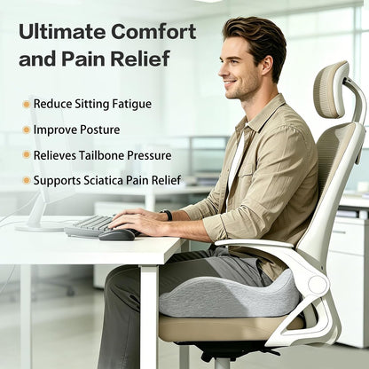 Memory Foam Seat Cushion for Sciatica & Tailbone Pain Relief – Comfort Support for Office Chair, Car Seat, Airplane, Long Sitting Workers & Drivers (Black)