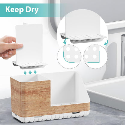 Toothbrush Holders for Bathroom Counter Organizer and Storage (White) | Easy To Clean, Drainage, Non-Slip, Detachable, Kids Electric Toothbrush and Toothpaste Holder for Bathroom