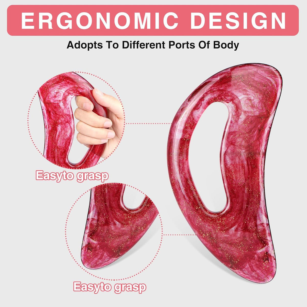 Professional Gua Sha Massage Tool for Body Contouring & Anti-Cellulite, Large Resin Lymphatic Drainage Board with Dual-Sided Design - Face and Back Massager for Women/Men, Home Spa Care(Pink)