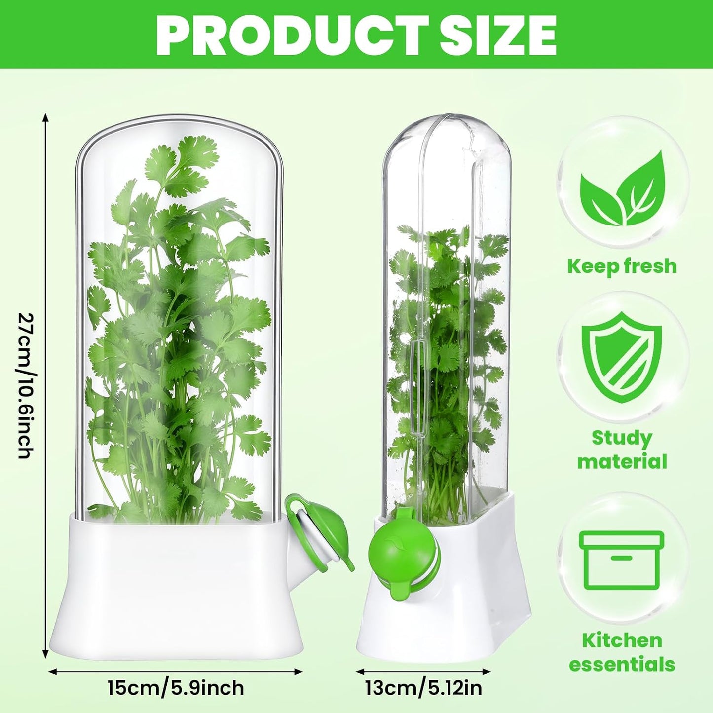 2 Pcs Refrigerator Fresh Green Keeper for Cilantro, Parsley, Asparagus – White Round Pod Container with Silicone Seal, 10.6 x 5.12 x 2.87 Inches, Keeps Greens Fresh Up to 3 Weeks