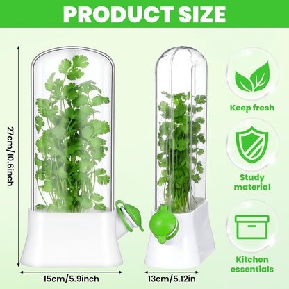 2 Pcs Refrigerator Fresh Green Keeper for Cilantro, Parsley, Asparagus – White Round Pod Container with Silicone Seal, 10.6 x 5.12 x 2.87 Inches, Keeps Greens Fresh Up to 3 Weeks