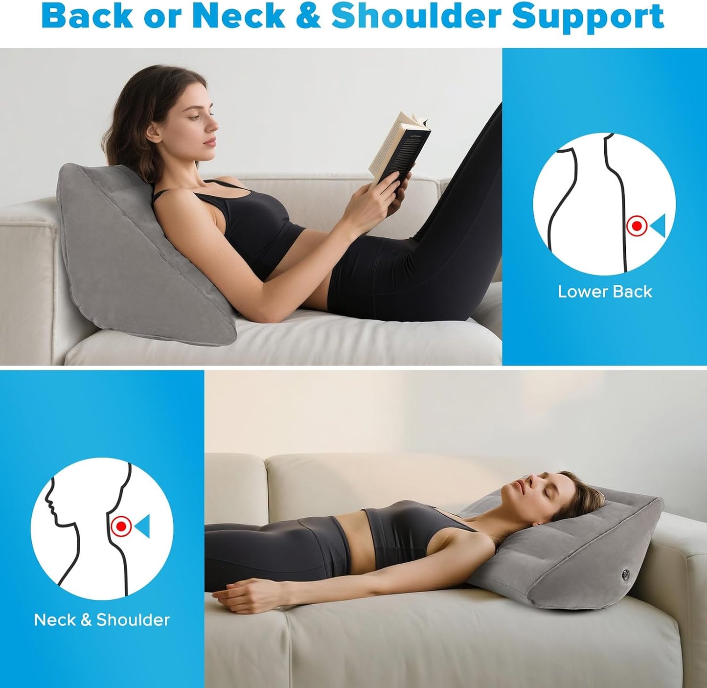 USHMA Inflatable Knee Wedge Pillow for Back Sleeping - Ultimate Under Knee Pillow for Sleeping on Back, Comfortable Inflatable Leg Wedge Pillow, Blow up Triangle Pillow for Legs Bolster