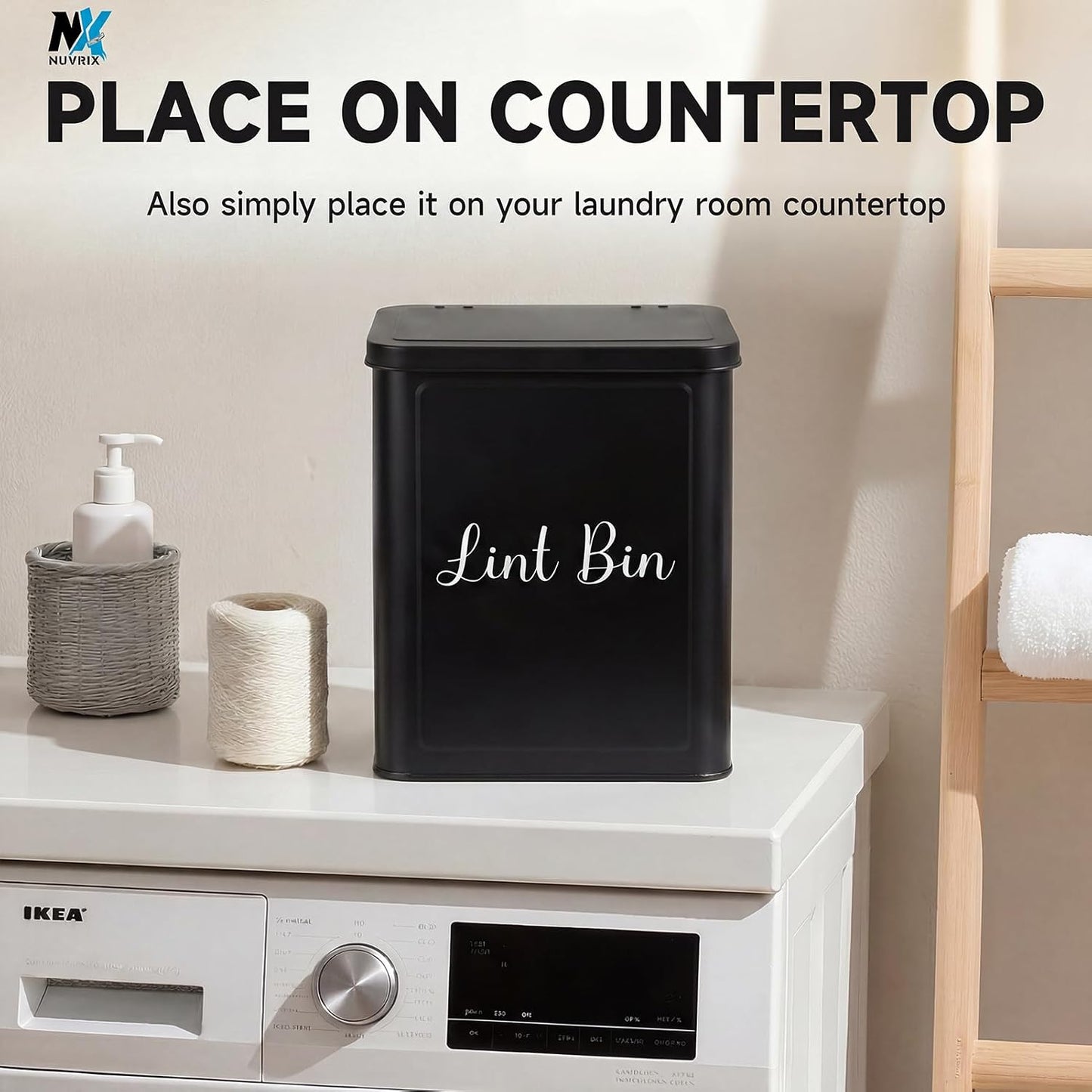 Magnetic Lint Bin for Laundry Room, Dryer lint bin Shiny White | galvanized metal body 1 Soft Lint Brush Included, 1 Magnetic Hook Included, 2 adhasive Hooks Included, Space-Saving