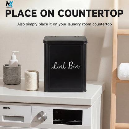 Magnetic Lint Bin for Laundry Room, Dryer lint bin Shiny White | galvanized metal body 1 Soft Lint Brush Included, 1 Magnetic Hook Included, 2 adhasive Hooks Included, Space-Saving