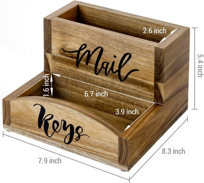 MyGift Rustic Torched Wood Mail Holder and Key Organizer Entryway Storage Tray with Cursive Mail and Keys Word Design, Office, Dorm, Classroom Desktop Organizing Bin