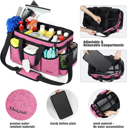 Wearable Cleaning Caddy Bag, Cleaning Caddy Supplies Organizer with Handles for Cleaners & Housekeeper, Under Sink & Car Cleaning Tool Organizers Bag with Adjustable Shoulder Strap&Waist Belt