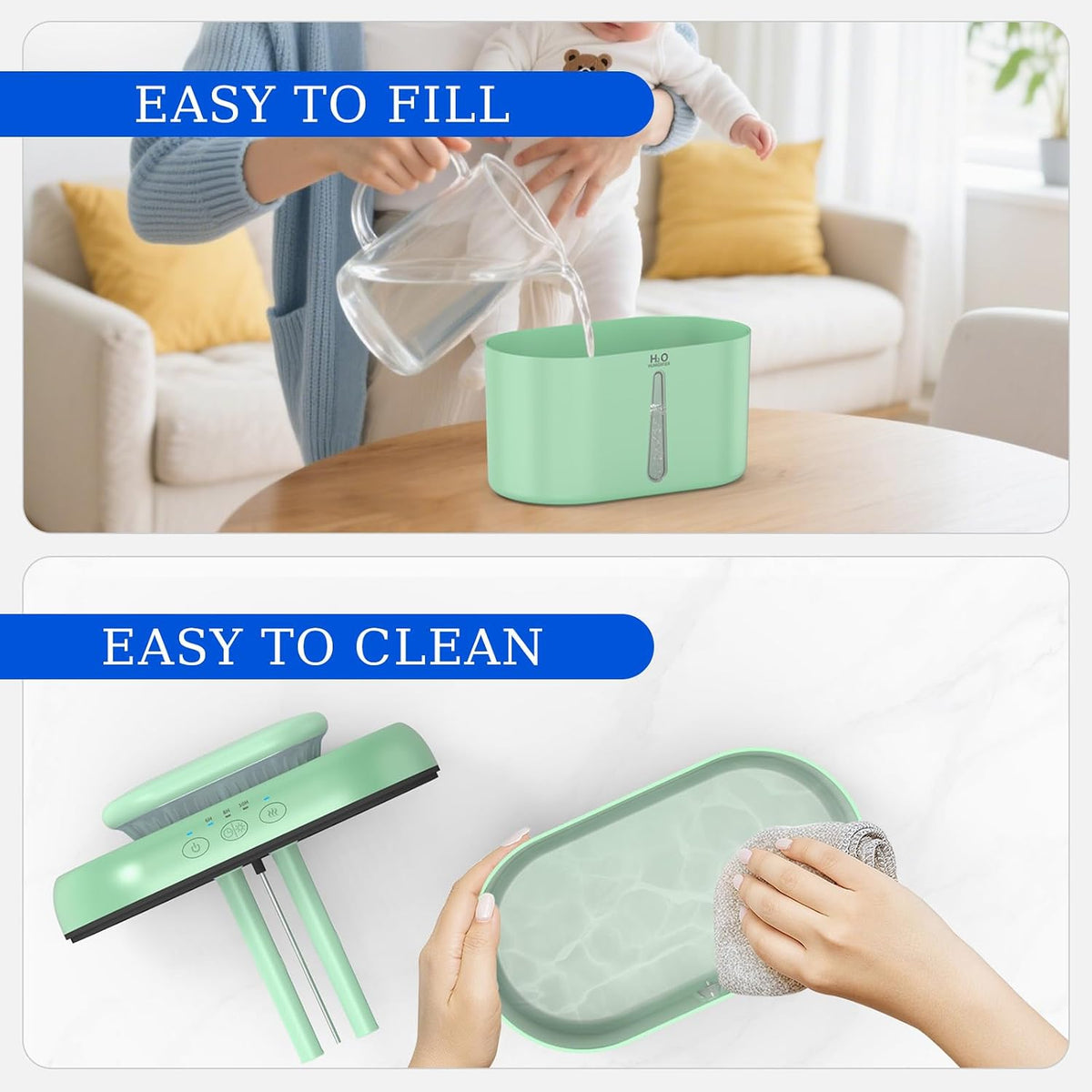 HZD Humidifiers for Bedroom, Large Tank Long Runtime 2L for Baby,Plants