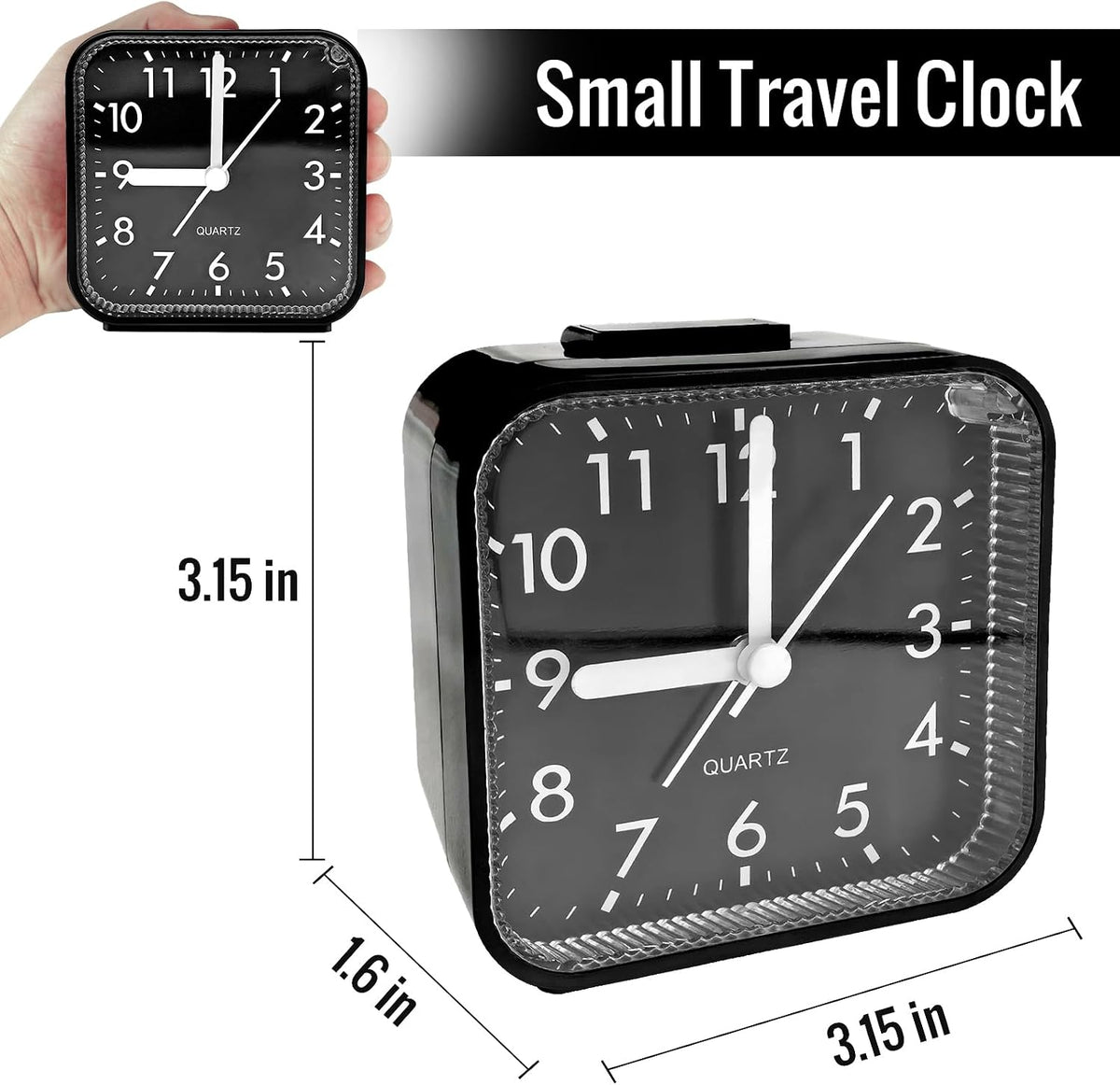 Lamisola Small Analog Travel Alarm Clock, Battery Operated Desk Table Shelf Clock for Kids, Quieter Bedside Alarm Clocks for Bedrooms Bathroom Living Room Kitchen, Black