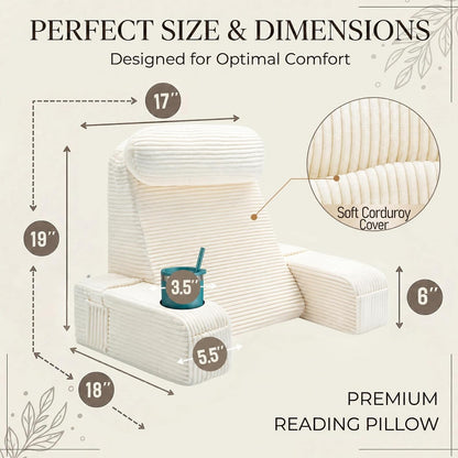 21 INCH Reading Pillow for Adults, Back Pillow for Bed Sitting Up, Backrest Pillow for Sitting in Bed, Detachable Arms with Built-in Cup & Phone Caddy (Gray, 21 INCH)