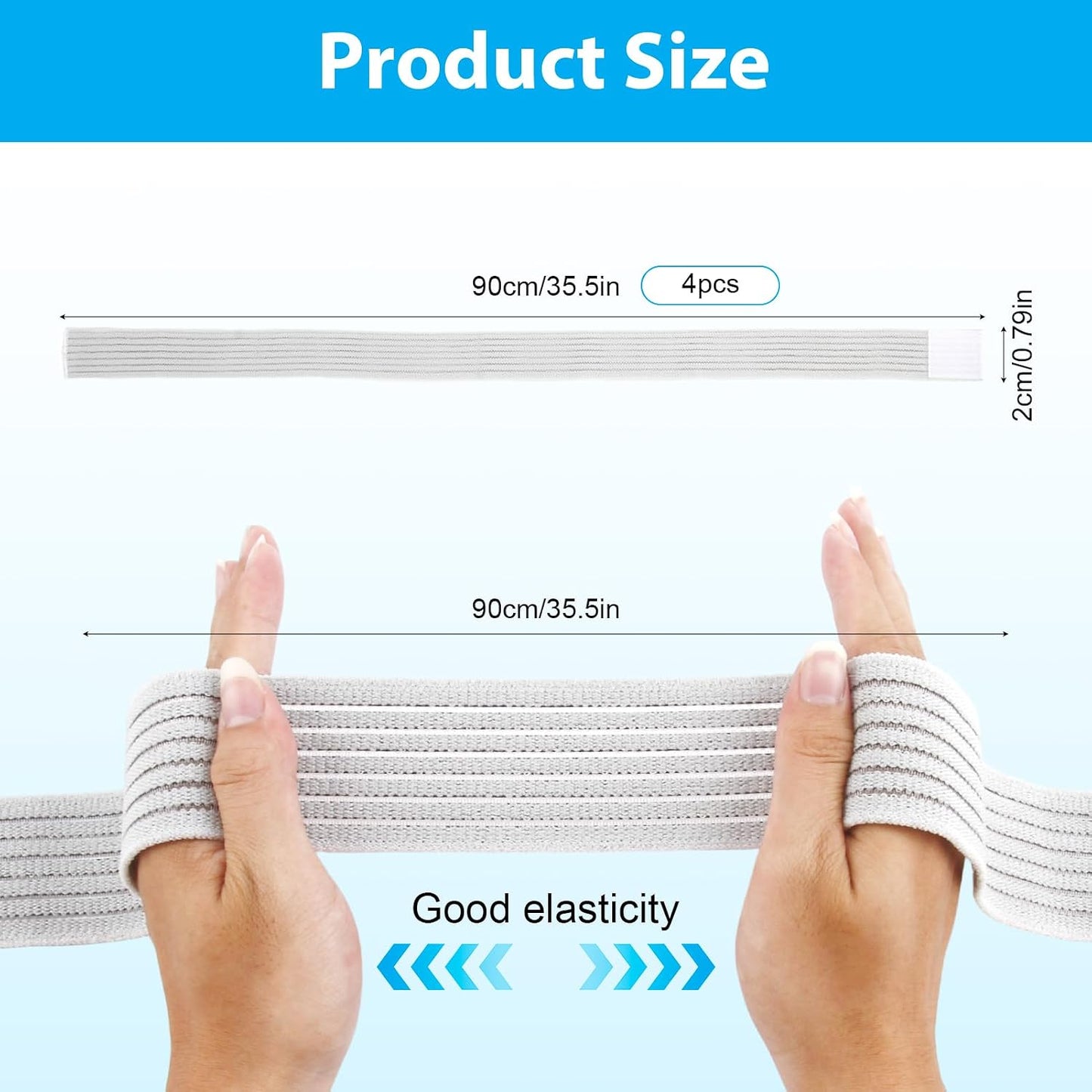 4Pack Elastic Ice Pack Straps,35.5" x 2" Reusable Fastening Bands | Soft and Comfortable, Adjustable Extension Straps,Cold and Hot Therapy,Ideal for Elbow,Thigh,Calf,Waist,Knee,Ankle,Shoulder
