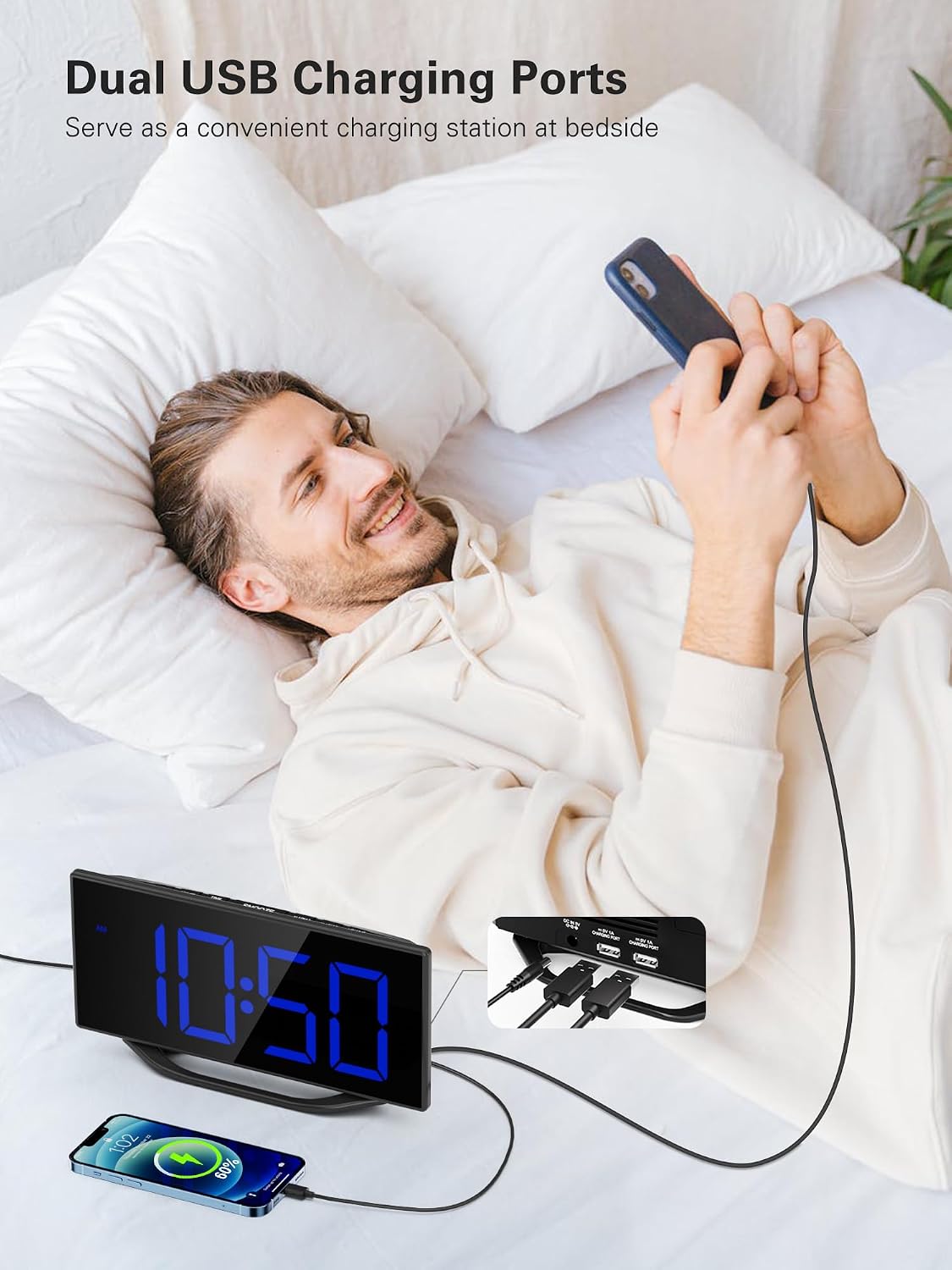 Roxicosly Super Loud Alarm Clock with Bed Shaker,Vibrating Alarm Clock for Heavy Sleepers Hearing Impaired Deaf Teens with USB Charger, Battery Backup,7-Level Brightness&Volume,Snooze,DST