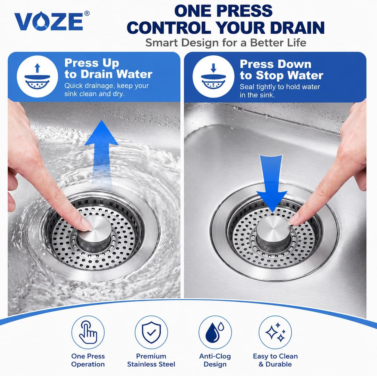 2 Pack Kitchen Sink Drain Strainer & Stopper with Basket, Stainless Steel Drain Plug Cover Catcher for Food Waste - Sink Accessories for Home or Kitchen Sink Shroom Fit US Standard 3-1/2'' Drain Hole