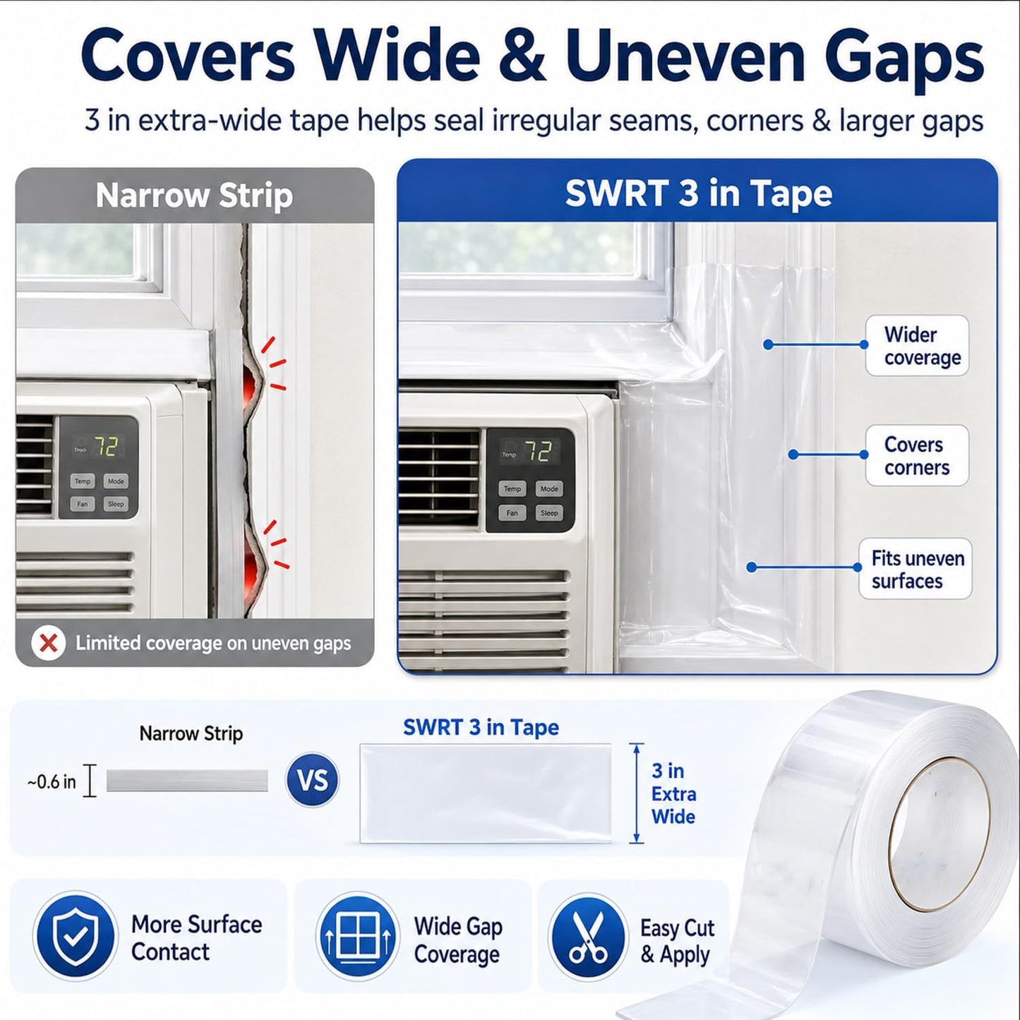 SWRT Window Sealing Tape, 3 in x 33 ft, 20 Mil Thick, Weather Sealing Tape | Blocks Hot Air & Drafts; 20 Mil Heavy-Duty Seal; 3 in Wide Gap Coverage; Clean Seasonal Removal; Easy Cut-and-Press Use
