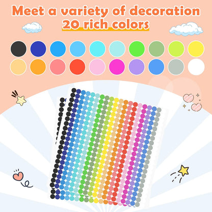 6720 PCS Small Dot Stickers Round Color Coding Labels Circle Dot Stickers Label Sticker in 20 Colors for Office,Classroom