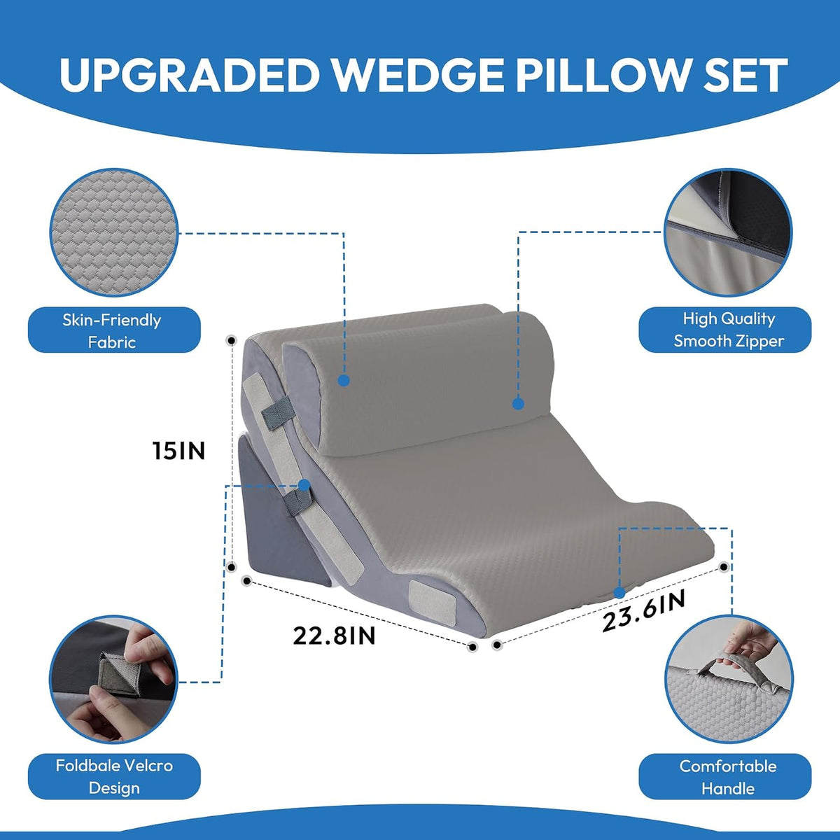 Ahpmeoa Wedge Pillow Set for After Surgery, Back Pillow for Bed Sitting up, 10-in-1 Foam Wedge Pillow for Acid Reflux & Back Pain Relief, Post Surgery Pillow for GERD & Snoring, White