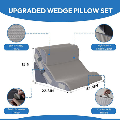 Ahpmeoa Wedge Pillow Set for After Surgery, Back Pillow for Bed Sitting up, 10-in-1 Foam Wedge Pillow for Acid Reflux & Back Pain Relief, Post Surgery Pillow for GERD & Snoring, White