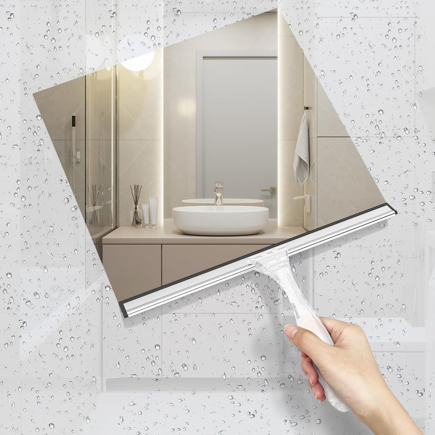 AmazerBath Squeegee for Shower Glass Door, All-Purpose Squeegee with Hook for Shower Doors, Windows, Mirrors, Tiles and Car Glass, 10 Inches
