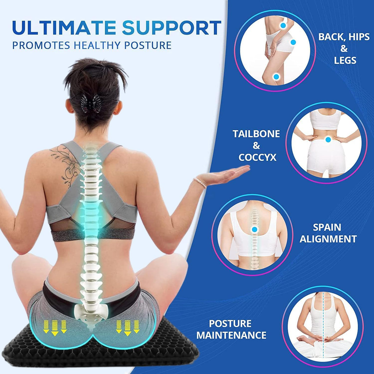 Gel Seat Cushion for Long Sitting Pressure Relief(Super Large&Thick) -Wheelchair Cushion for Pressure Sores - Coccyx,Sciatica & Tailbone Pain Relief Cushion- Non-Slip Butt Pillow for Office, Home, Car