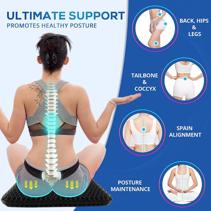Gel Seat Cushion for Long Sitting Pressure Relief(Super Large&Thick) -Wheelchair Cushion for Pressure Sores - Coccyx,Sciatica & Tailbone Pain Relief Cushion- Non-Slip Butt Pillow for Office, Home, Car