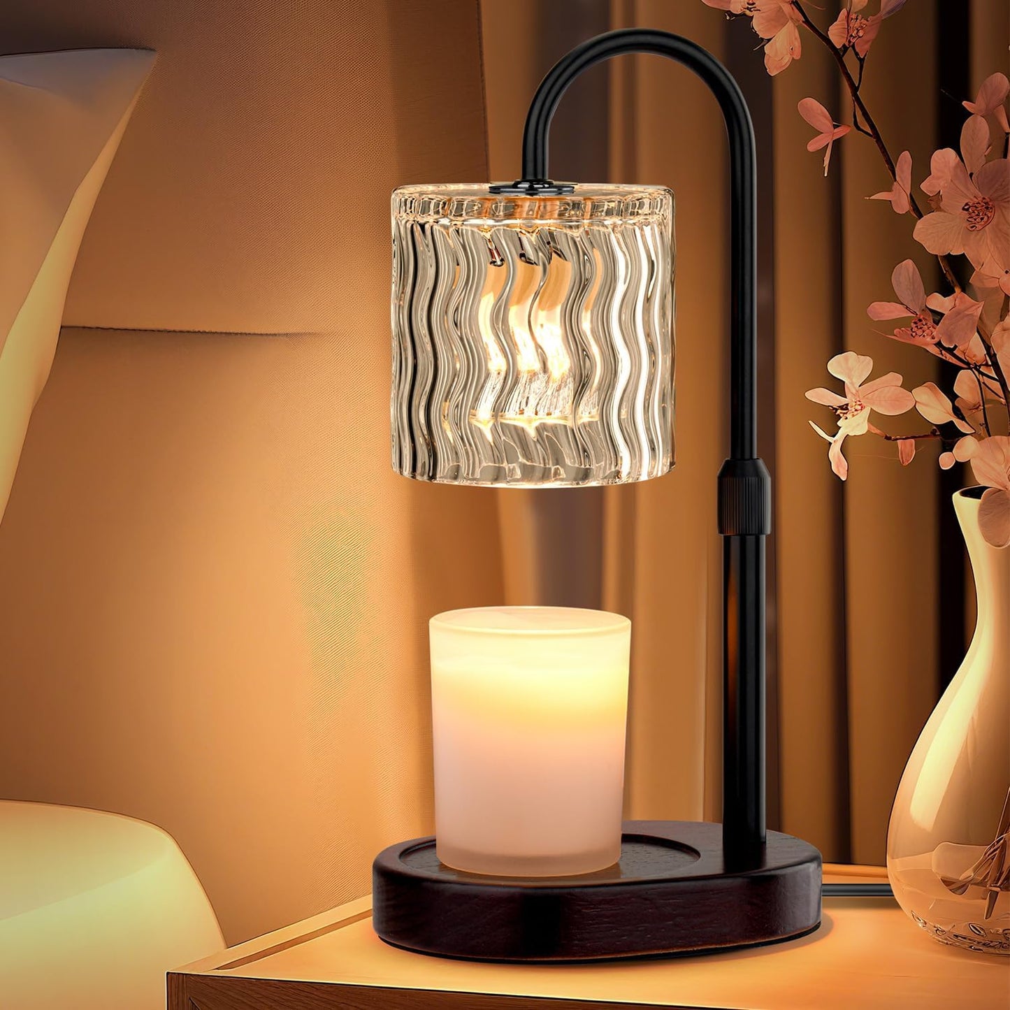 Candle Warmer Lamp Electric Timer: Dimmable Candles Warming Lamps - Height Adjustable Burner Jar - No Flame Scented Melts Wax - All Candle Jars Home Decor Table Light