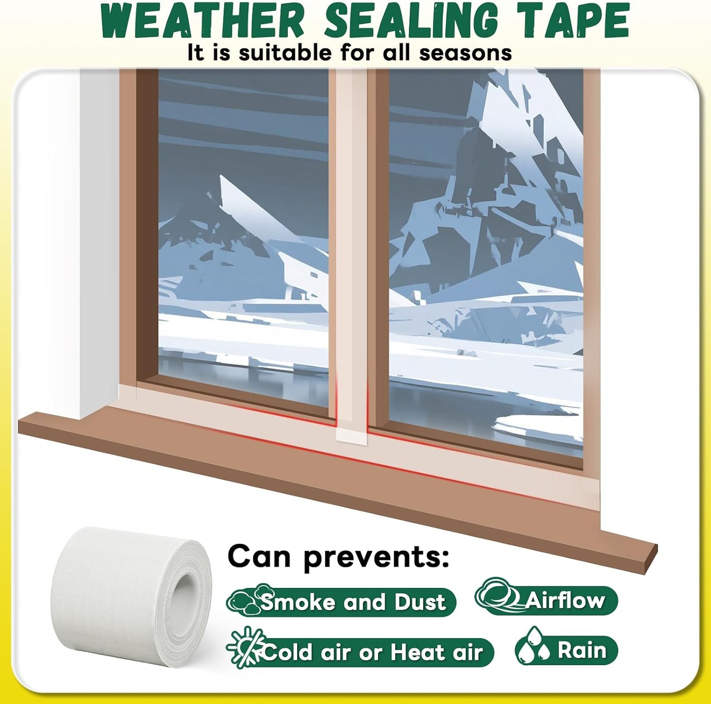 Window Sealing Tape, 20 Mil Thick Window AC Insulation Sealing Draft Tape | 3 inch X 33 FT, Blocker for Cold Heat Air, Waterproof Tape for Repair, Heavy Duty No Residue (Clear)