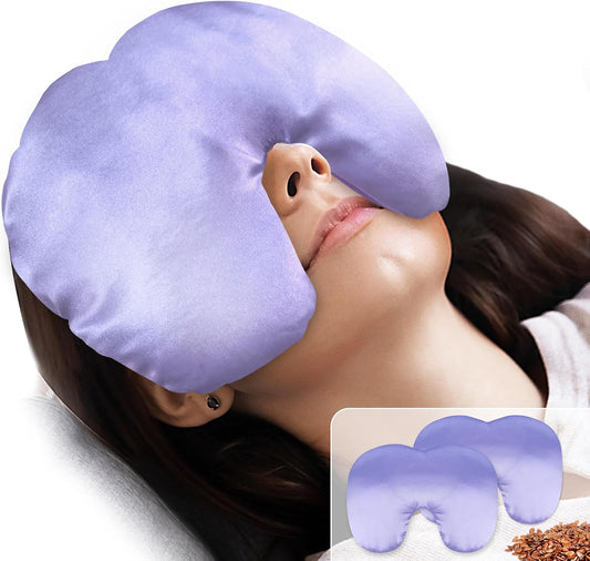Sinus Mask Warm Compress for Face, Weighted Eye Mask 2 Packs | Heated Eye Mask for Dry Eyes, Microwavable Sinus Pressure Relief, Flaxseed Heating Pad for Face, Heat Cold Therapy