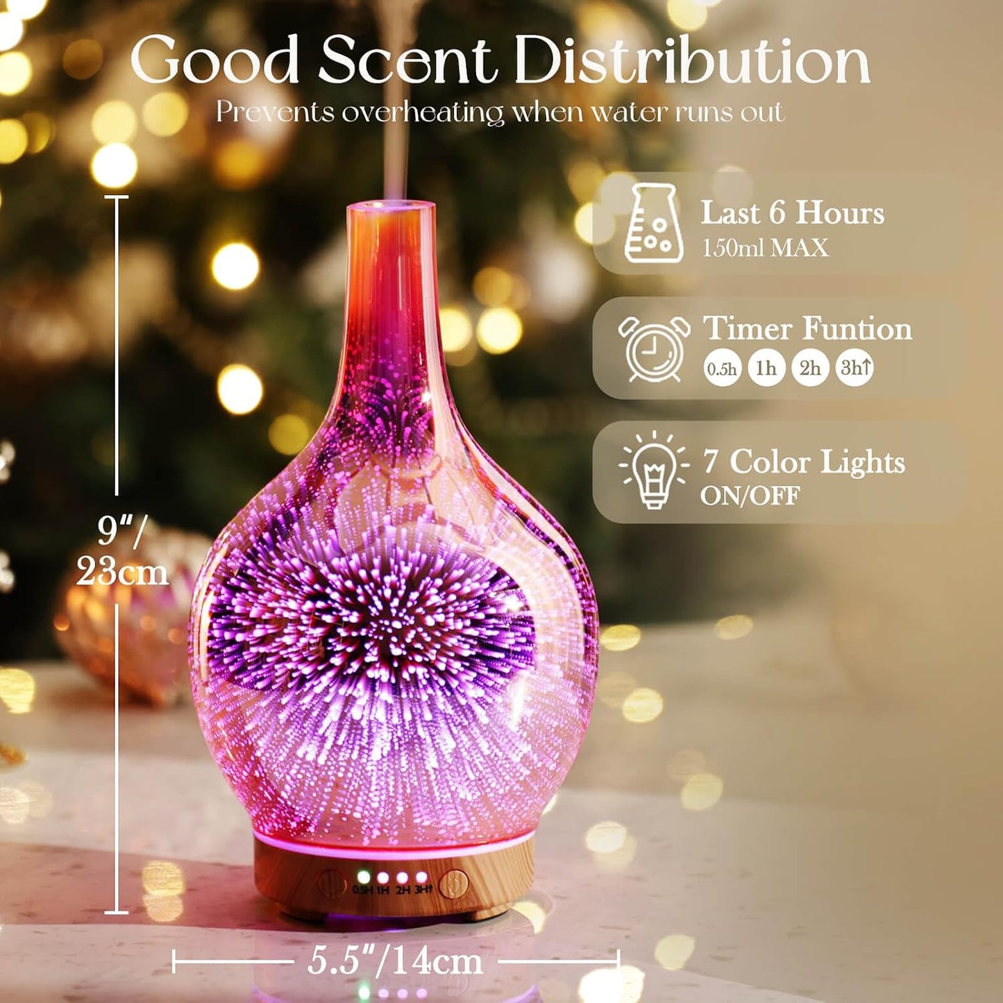 Porseme 150ml Essential Oil Diffuser Glass Color Changing Aroma Air Diffusers Aromatherapy Ultrasonic Cool Mist Humidifier 6 Running Hours Waterless Auto-Off for Sleeping, Yoga, Office, Spa (Ink)