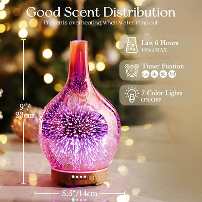 Porseme 150ml Essential Oil Diffuser Glass Color Changing Aroma Air Diffusers Aromatherapy Ultrasonic Cool Mist Humidifier 6 Running Hours Waterless Auto-Off for Sleeping, Yoga, Office, Spa (Ink)