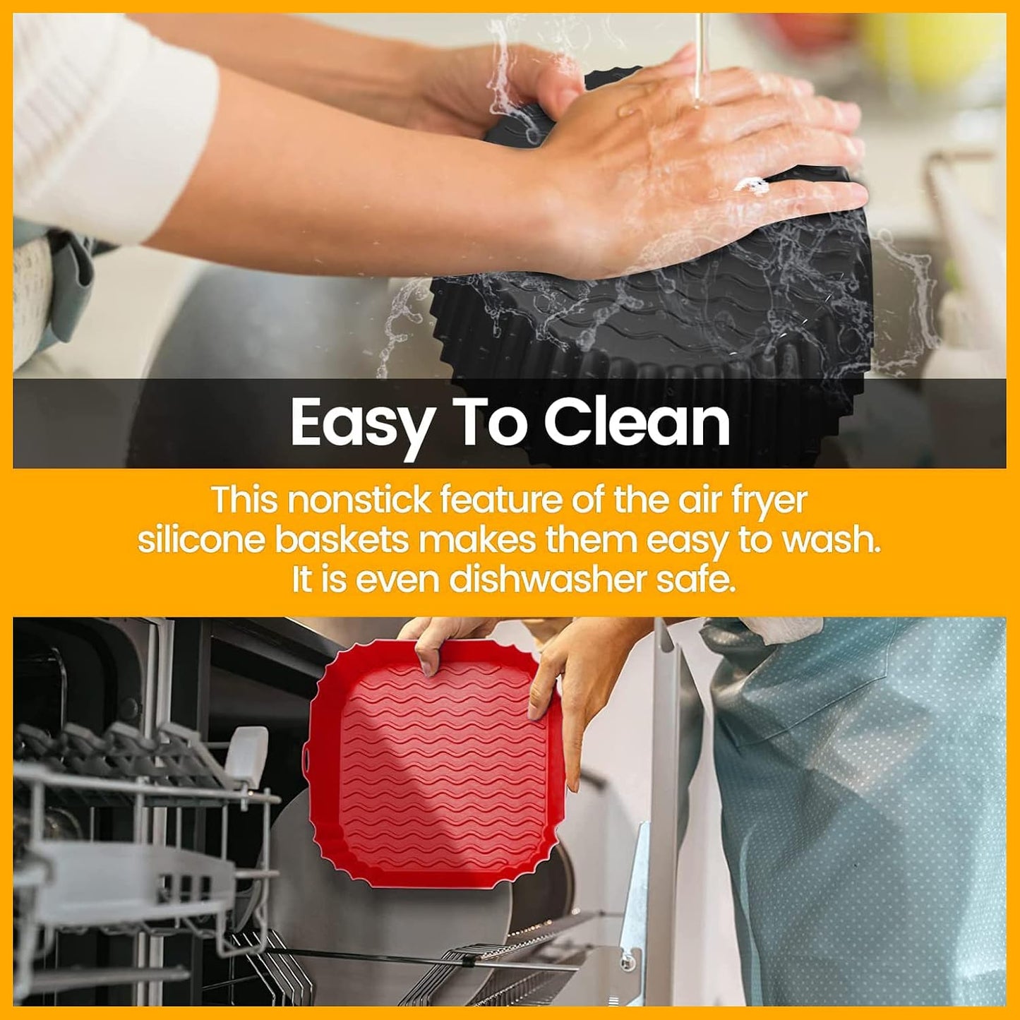 8 Inch Square Silicone Air Fryer Liners (2 Pack) Pink & Grey Reusable Non-Stick Inserts with Handles for Mess-Free Cooking & Heat Resistance – For Airfryer Ninja COSORI Instant Vortex & More