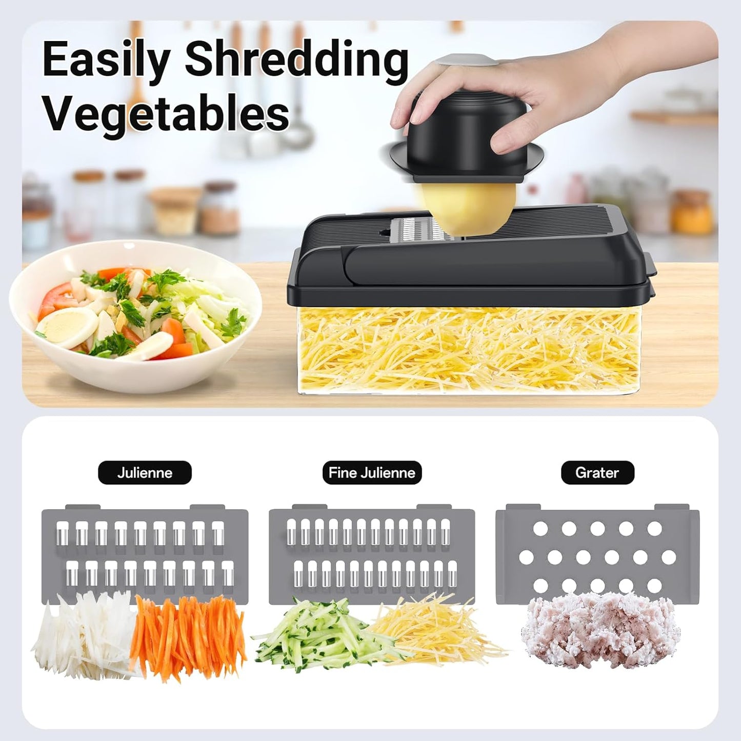 12-in-1 Vegetable Chopper with 7 Blades, Food Veggie Cutter, Green | Includes Egg Separator, Food Container and Finger Guard, Non-slip Base, for Chopping, Slicing, Shredding, and Mincing