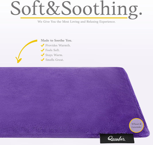 Qomfor - Microwavable Heating Pad - Purple - Lavender Scented Heat Pack - Therapeutic Heat Wrap for Neck, Shoulders & Period Cramps Pain Relief - Reusable Hot/Cold Therapy Bag