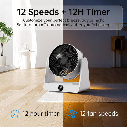3D Oscillation Air Circulator Fan with Remote, 12000mAh Battery Operated Cordless Desk Fan, 20dB Whisper Quiet Table Fan for Bedroom Home Office, 12 Speeds, 12H Timer, 650 CFM Powerful Airflow