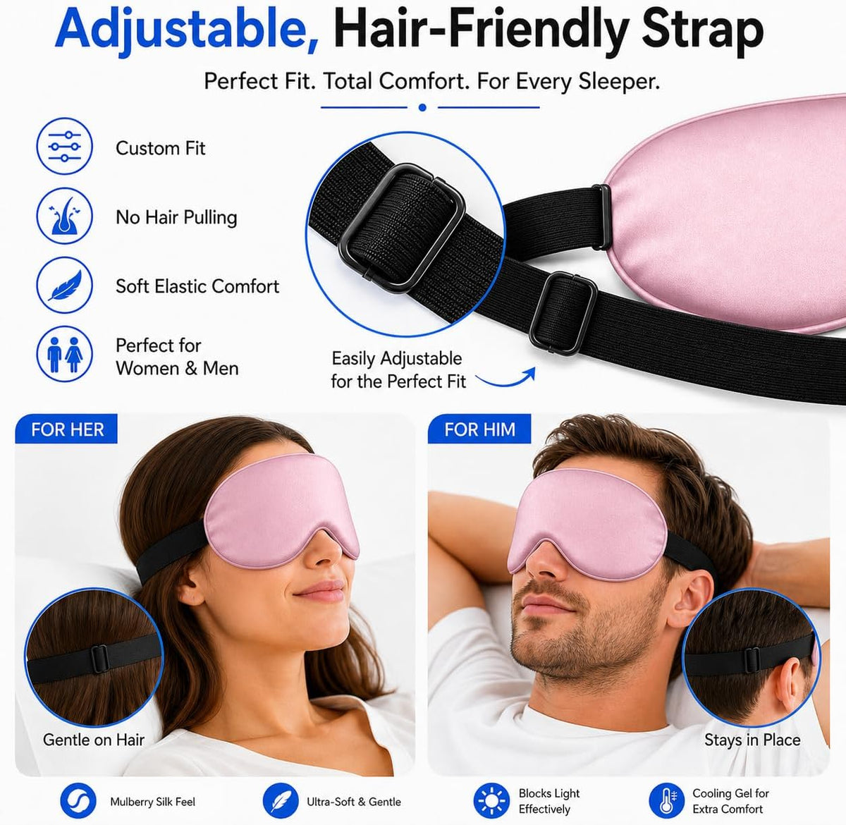 Cooling Sleep Mask with Mulberry Silk Surface & Removable Gel Pack