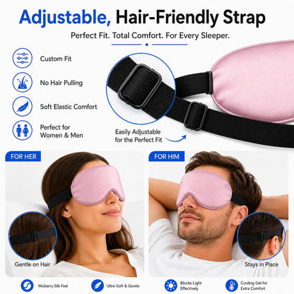 Silk Sleep Mask with Cooling Gel | Pure Mulberry Silk, Adjustable Strap, Superior Light Blocking, Includes Removable Ice Pack & Earplugs