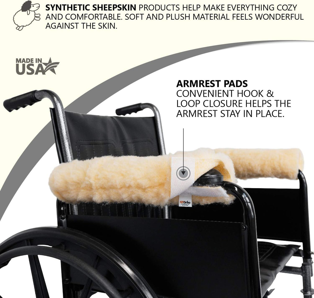 NYOrtho Faux Synthetic Sheepskin Wheelchair Armrest Cushion Pads