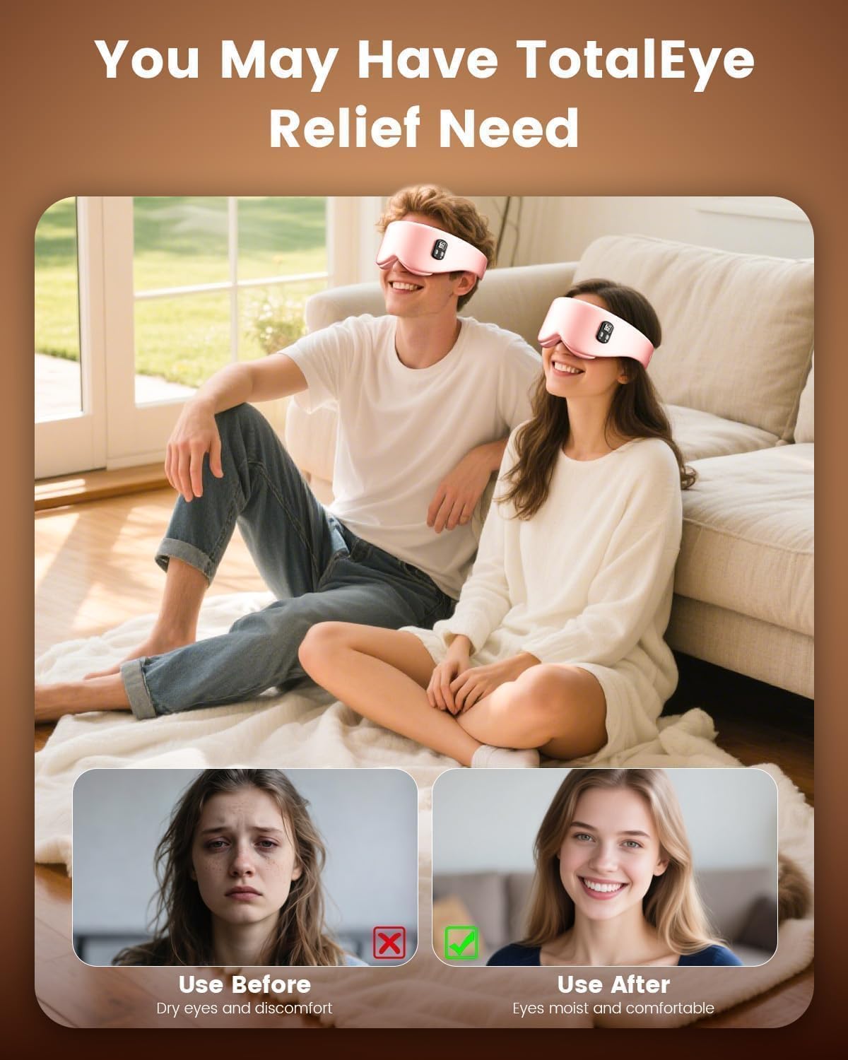 Heated Eye Mask - Cordless Eye Mask for Dry Eyes, Eye Relief, Improved Sleep, Timed Shutdown, 4 Temperature, Washable Eye Heating Pad for Travel, Removable for Cleaning - Pink | 4 temperature settings, timed shutdown, washable cover, travel-ready,