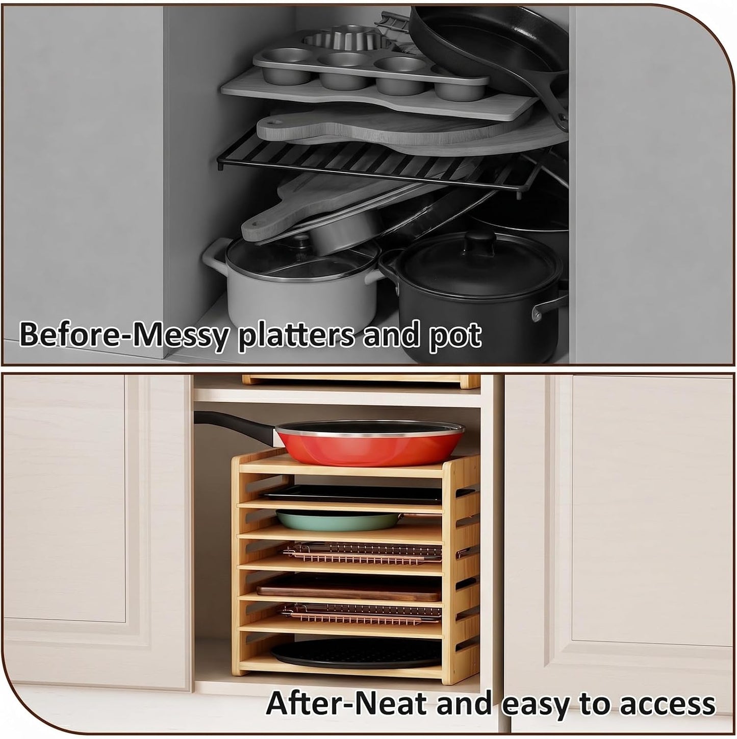 7 Tier Wooden Tray Dividers for Cabinets | Kitchen Vertical Cookie Sheet Organizer, Baking Trays Storage Rack, For Baking Pans, Cutting Board