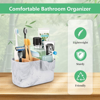 GFWARE Toothbrush Holders for Bathrooms - Bamboo Divider Toothbrush and Toothpaste Holder with Drainage, Kids Electric Toothbrush Organizer for Bathroom Countertop, White Tooth Brush Holder | 5 Slots Toothbrush and Toothpaste Holder with Bamboo Divider,