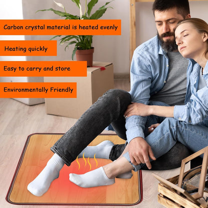 QOUBAI PVC 110V Heated Floor Mat Heater for Foot Warmer Under Desk 22 x 20 Inch Electric Heating Pad Energy Saving Carpet Pad Indoor Floor Heated Rug for Home Office Bathroom House Gray