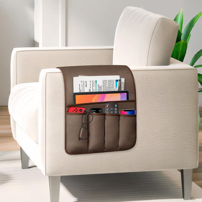 Remote Control Holder for Armchair Caddy, Remote Holder with 5 Pockets | Couch TV Remote Holder with Non-Slip Base, Bedside Caddy Organizer for Key Glasses Phone Magazine (Blue, 35"x12.4")
