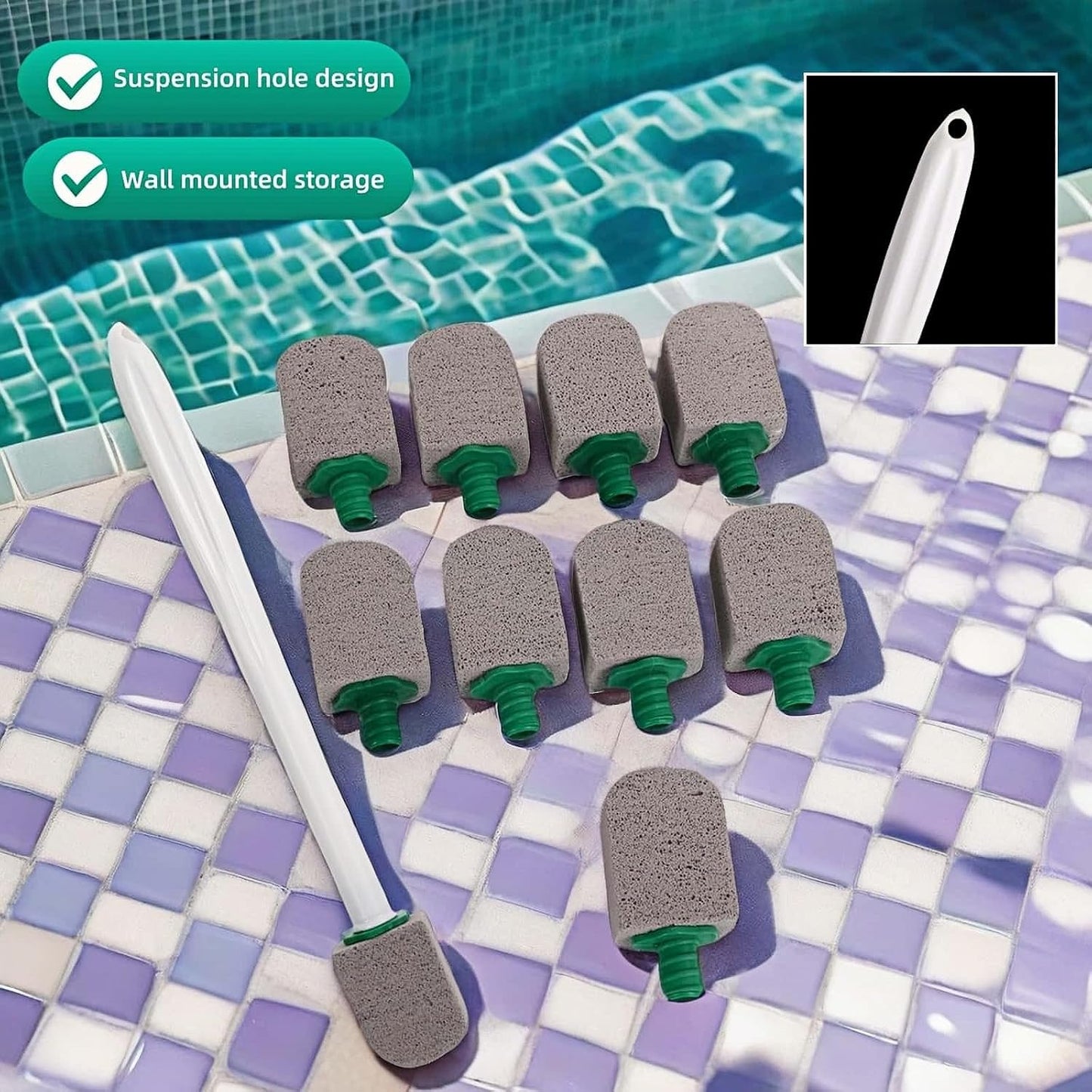 Pumice Stone Toilet Cleaning Kit with Long Handle - Effortless Hard Water Stain Remover for Toilets, Tubs & Tile - Includes 1 Handle + 3 Pumice Stones, Safe for Porcelain & Ceramic Surfaces