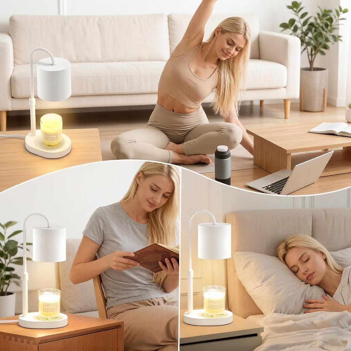 Dreamholder Electric Candle Warmer Lamp with Timer, Dimmable Candle Lamp with Adjustable Height, Wax Melter for Jar Candles Wood Base Floral Home Decor Gifts for Women Mom, Silver Glass