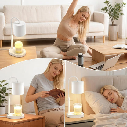 Dreamholder Electric Candle Warmer Lamp with Timer, Dimmable Candle Lamp with Adjustable Height, Wax Melter for Jar Candles Wood Base Floral Home Decor Gifts for Women Mom, Silver Glass