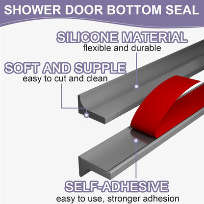 Shower Threshold Water Dam Barrier - Versatile, Silicone Shower Water Guard Stopper Seal Strip for Bathroom Floor, Bathtub Rim, Kitchen Countertop (White, 59 In/ 1.5M)