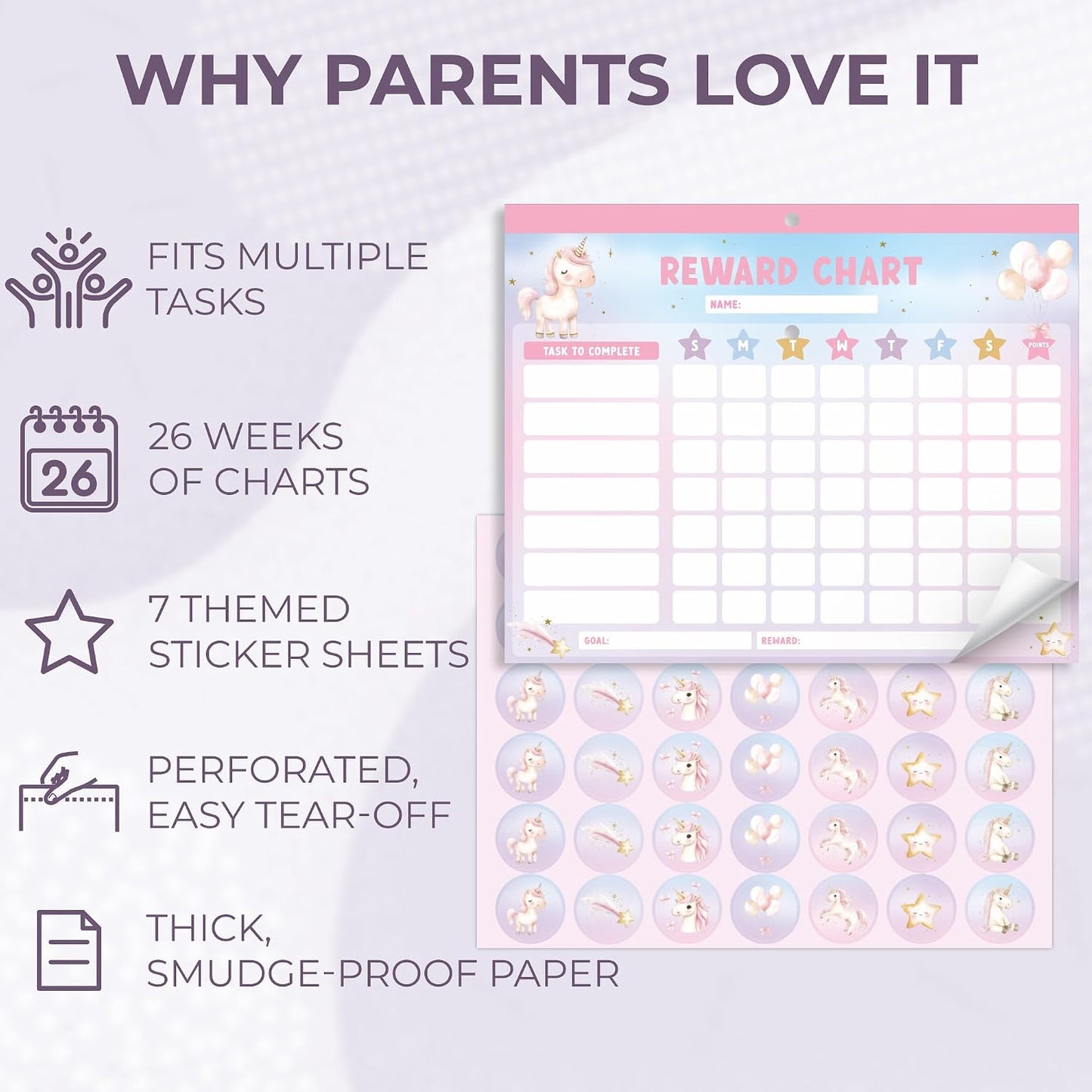 ZICOTO Fun Magnetic Reward Chart for Kids - Unicorn Chore Chart for Girls | Motivational Behavior and Responsibility Tracker with Stickers Encourages Good Habits at Home - Creates a Fun Daily Routine