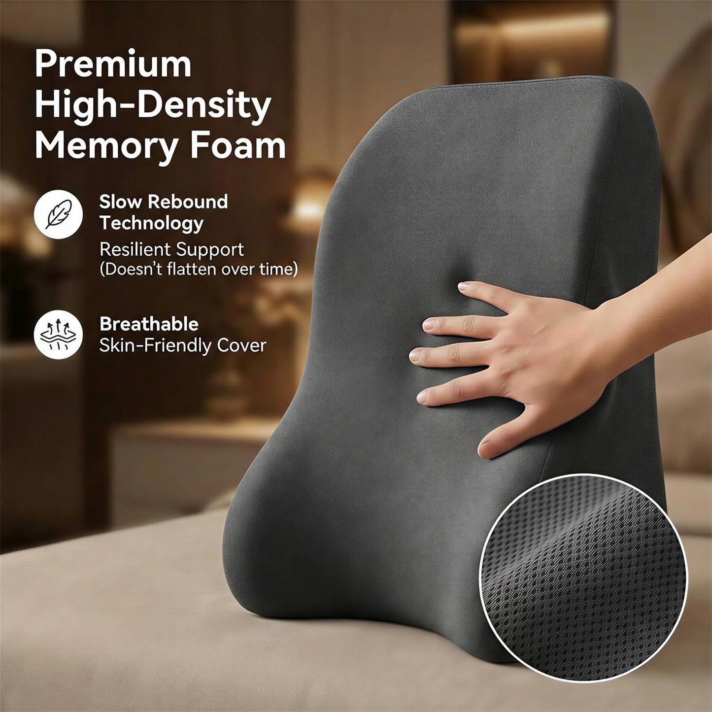 Back Wedge Pillow for Sofa, Lumbar Support Reading Pillow for Bed, Back Support Cushion for Sitting Up, Angled Design for Relaxing, Bedtime and Night Comfort (Light Gray)