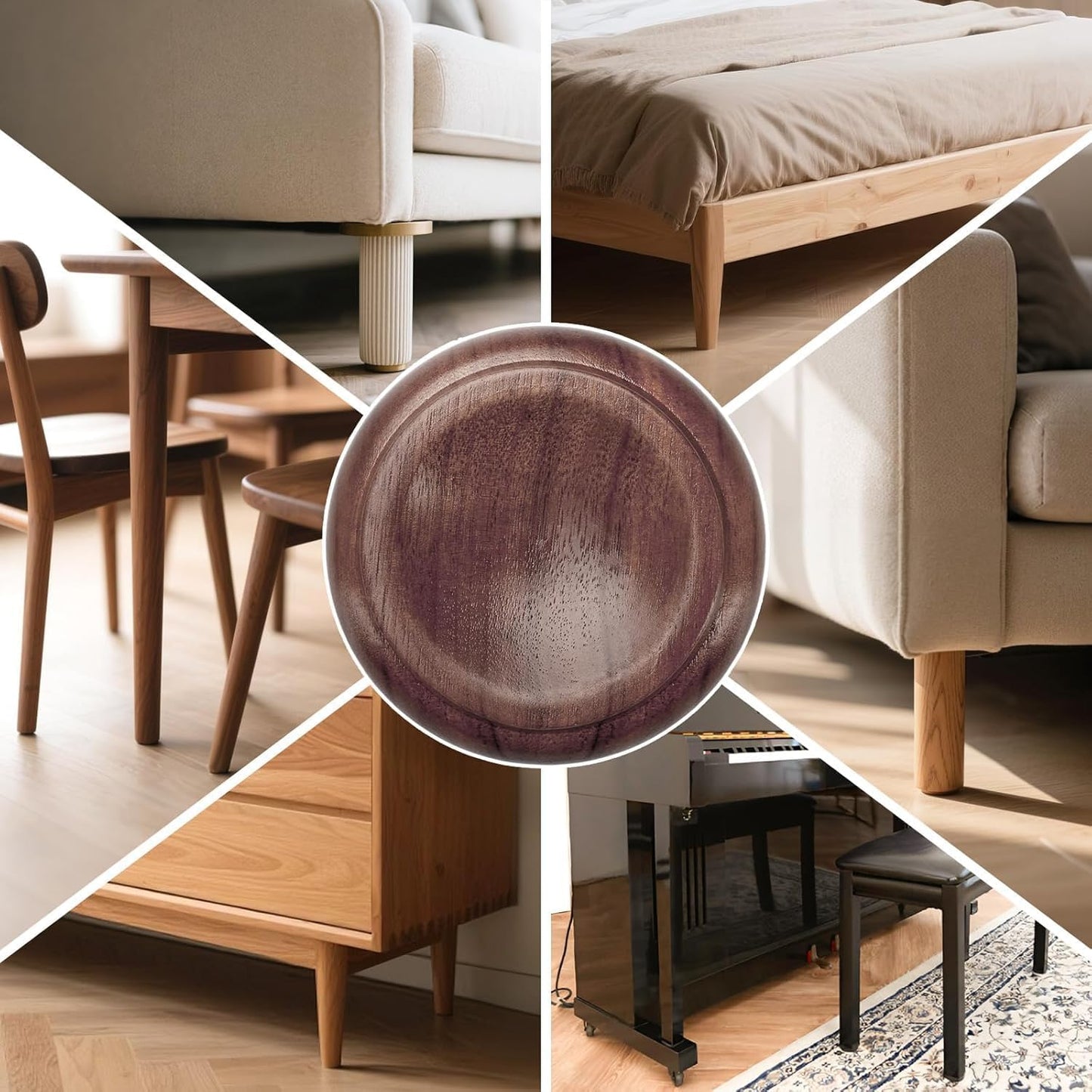 Piano Caster Cups Furniture Pads Upright Piano Caster Cups Wood Coasters Cups Floor Protectors for Furniture Furniture Floor Protectors (Walnut, 4)